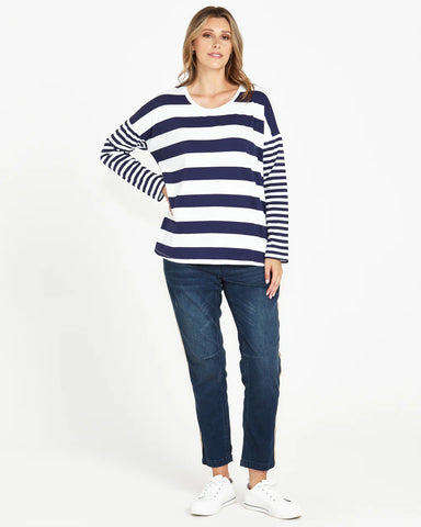 Betty Boxy LS Tee - Dark Blue Stripe