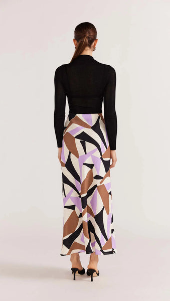 Evoke Bias Midi Skirt - Abstract Geo