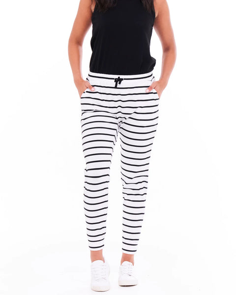 Heidi Jogger Pant - White / Black Stripe