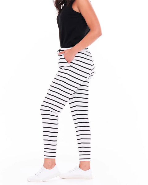 Heidi Jogger Pant - White / Black Stripe