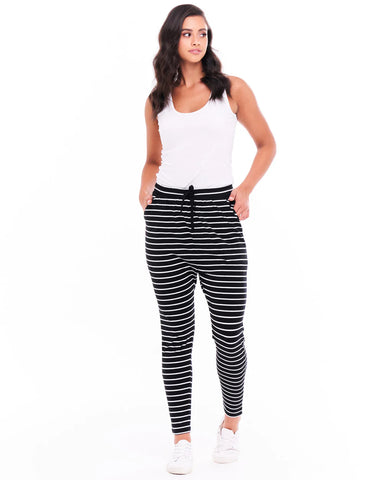 Jade Jogger Pants - Black / White Stripe