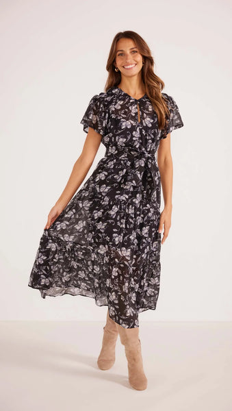 Luzette Tiered Maxi Dress - Black Floral