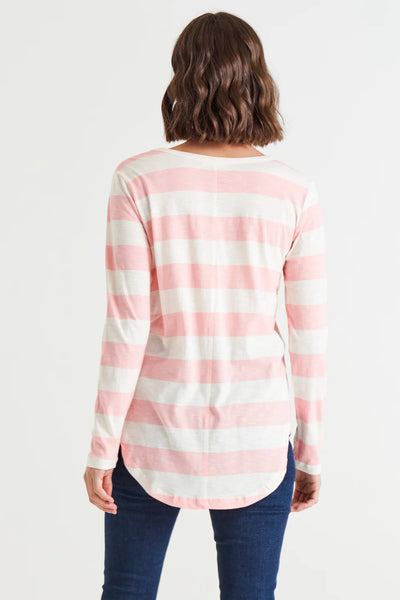 Megan Long Sleeve Top - Baby Pink Stripe
