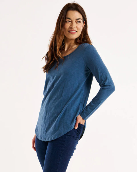 Megan Long Sleeve Top - Steel Blue