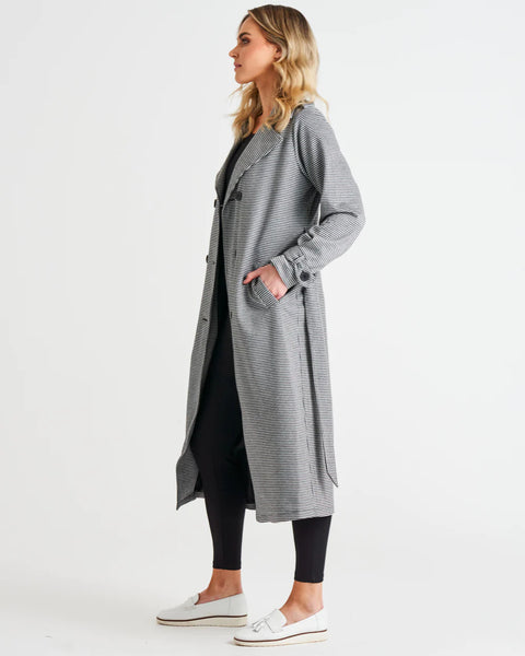 Ponte Relaxed Trench Coat - Black Houndstooth