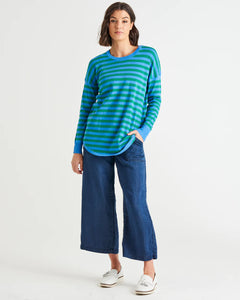 Sophie Lightweight Knit - Green/ Blue Stripe