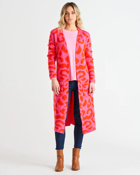 Swift Cardigan -Pink/ Red Cheetah Print