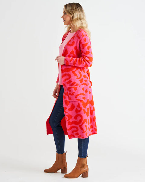 Swift Cardigan -Pink/ Red Cheetah Print